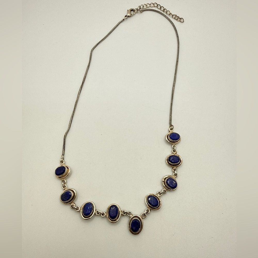 16" Artisan made, faceted, oval cut lapis‎ lazuli and sterling silver necklace!